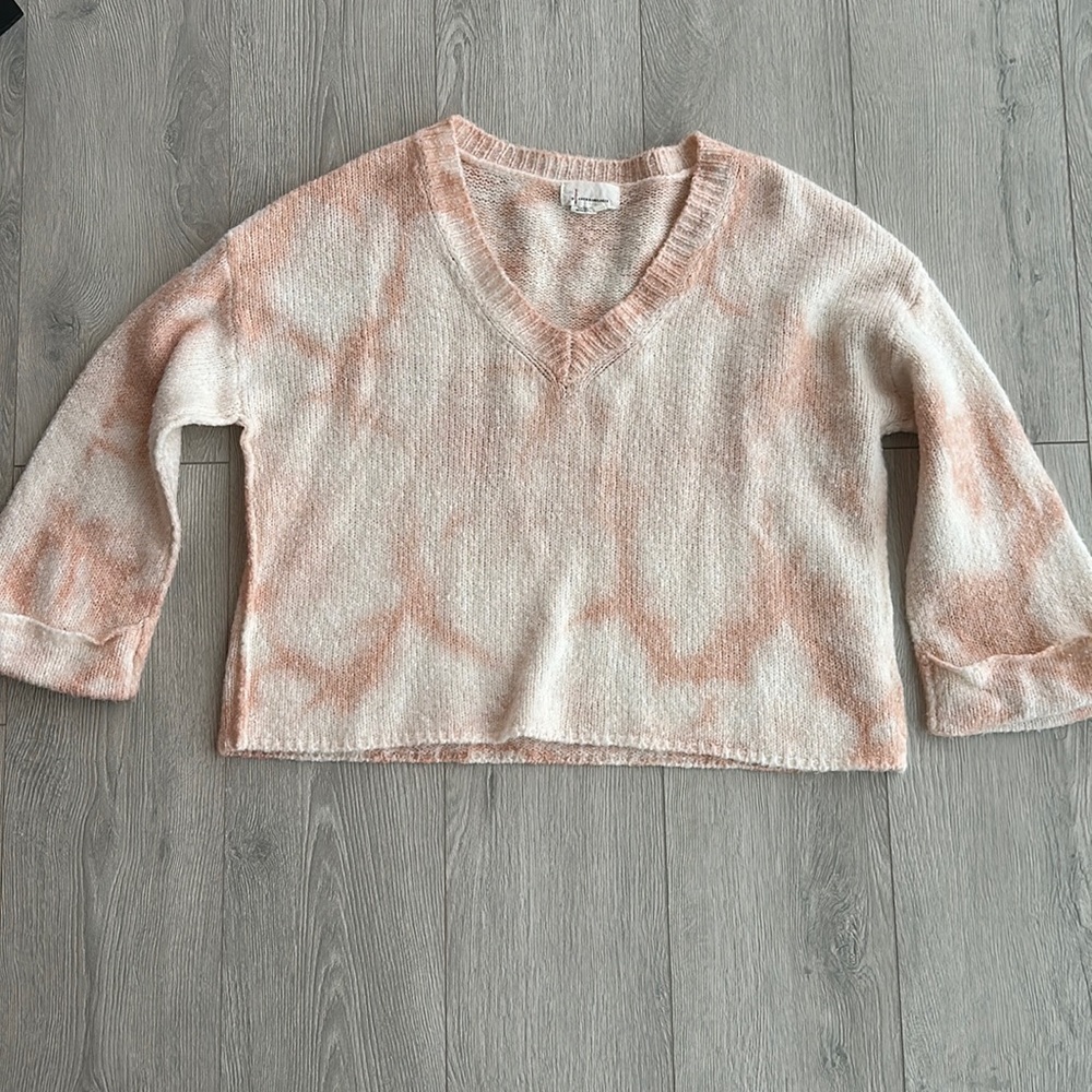 Anthropologie Cuffed Sleeve Pink and White Sweater